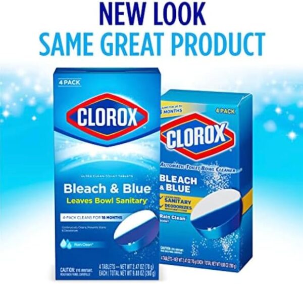 Clorox Ultra Clean Toilet Tablets Bleach & Blue, Rain Clean Scent 2.47 Ounces Each, 4 Count (Package May Vary) - Image 2