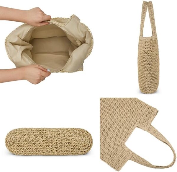 COZYOFFI Straw Beach Bag for Women Woven Tote Bag Summer Shoulder Handbag - Image 4