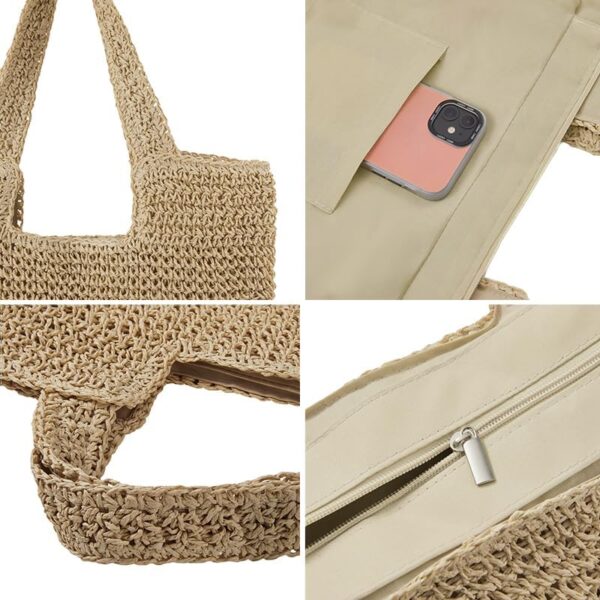 COZYOFFI Straw Beach Bag for Women Woven Tote Bag Summer Shoulder Handbag - Image 3